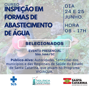 SELECIONADOS do Curso de Inspeção em Formas de Abastecimento de Água –Módulo Inspeção – Junho 2026