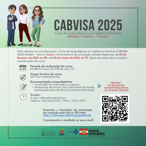 Inscrições para o Curso de Ações Básicas em Vigilância Sanitária - CABVISA 2025