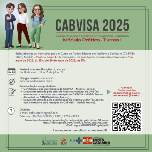 Inscrições para o Curso de Ações Básicas em Vigilância Sanitária - CABVISA 2025