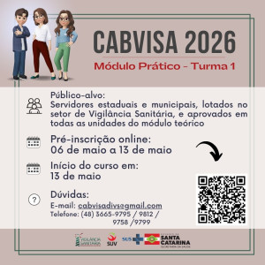 Inscrições para o Curso de Ações Básicas em Vigilância Sanitária - CABVISA 2026